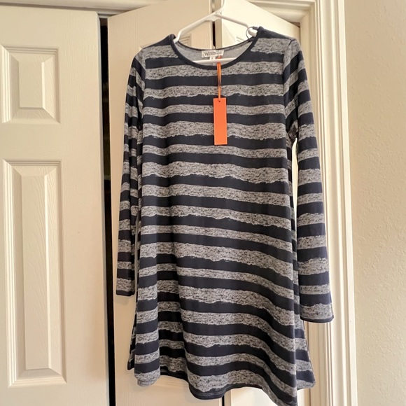 NWT Anthropologie by Wonderland by Orange navy heathered striped tunic top - Picture 1 of 4